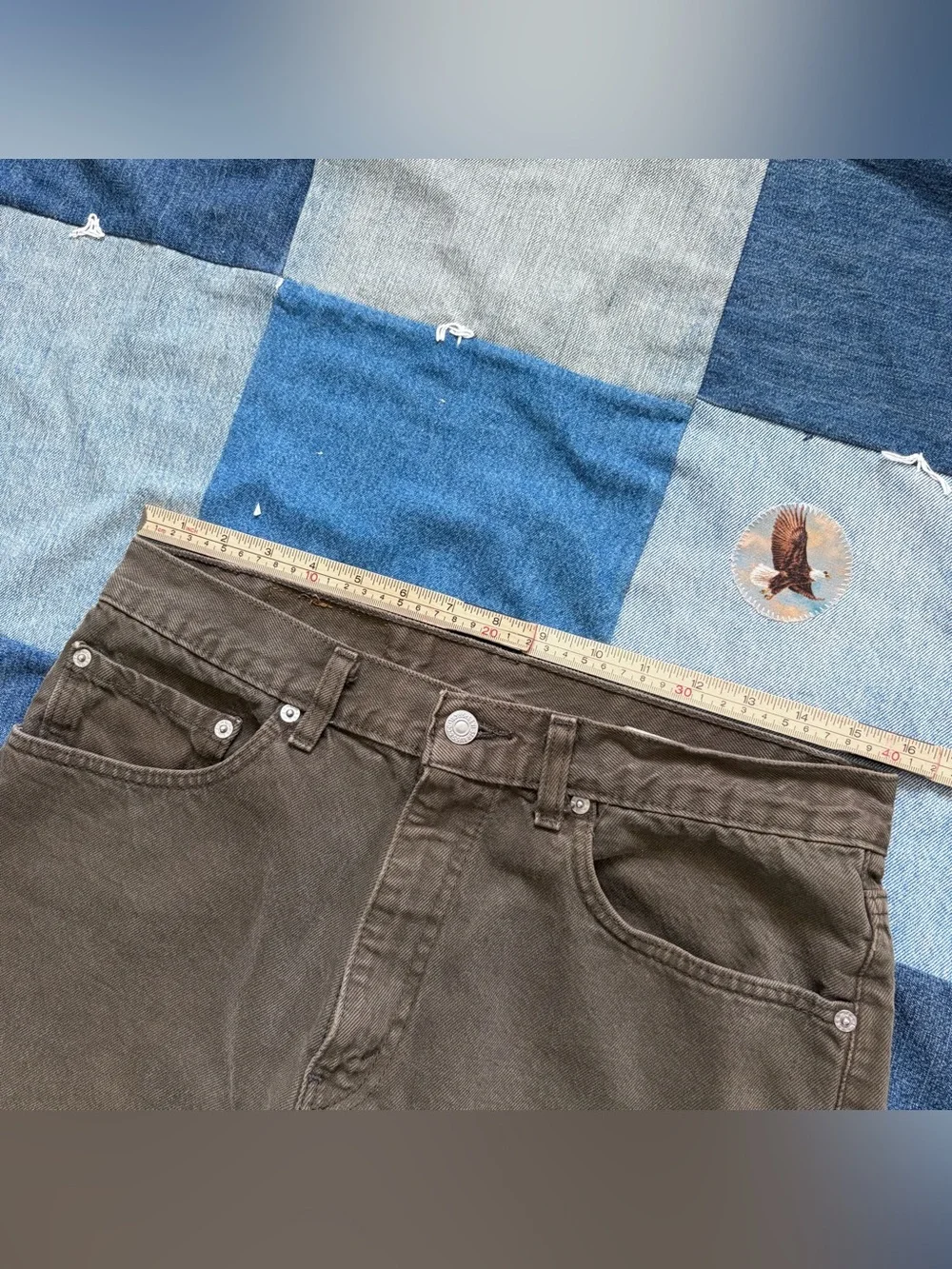 vintage levi’s 550 denim pants army green made in usa relaxed fit 32x28